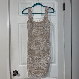 White/Tan Lace Midi Dress